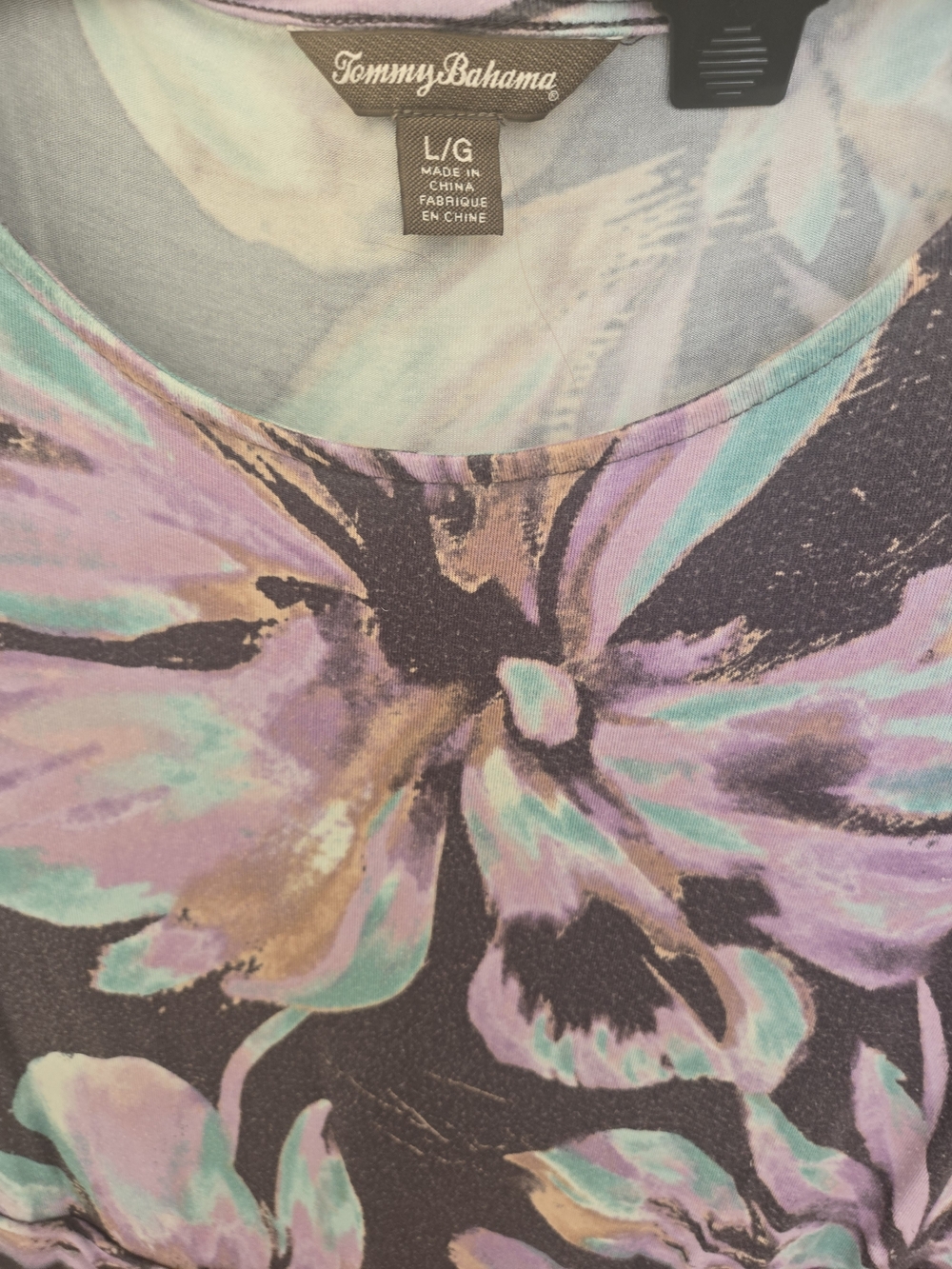 Tommy Bahama Black Floral Scoop Neck Dress with Lavender & Teal Accents
